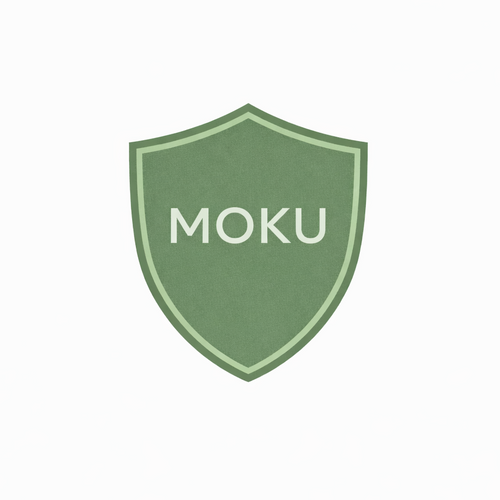 Green shield-shaped logo with 'MOKU' text on a white background